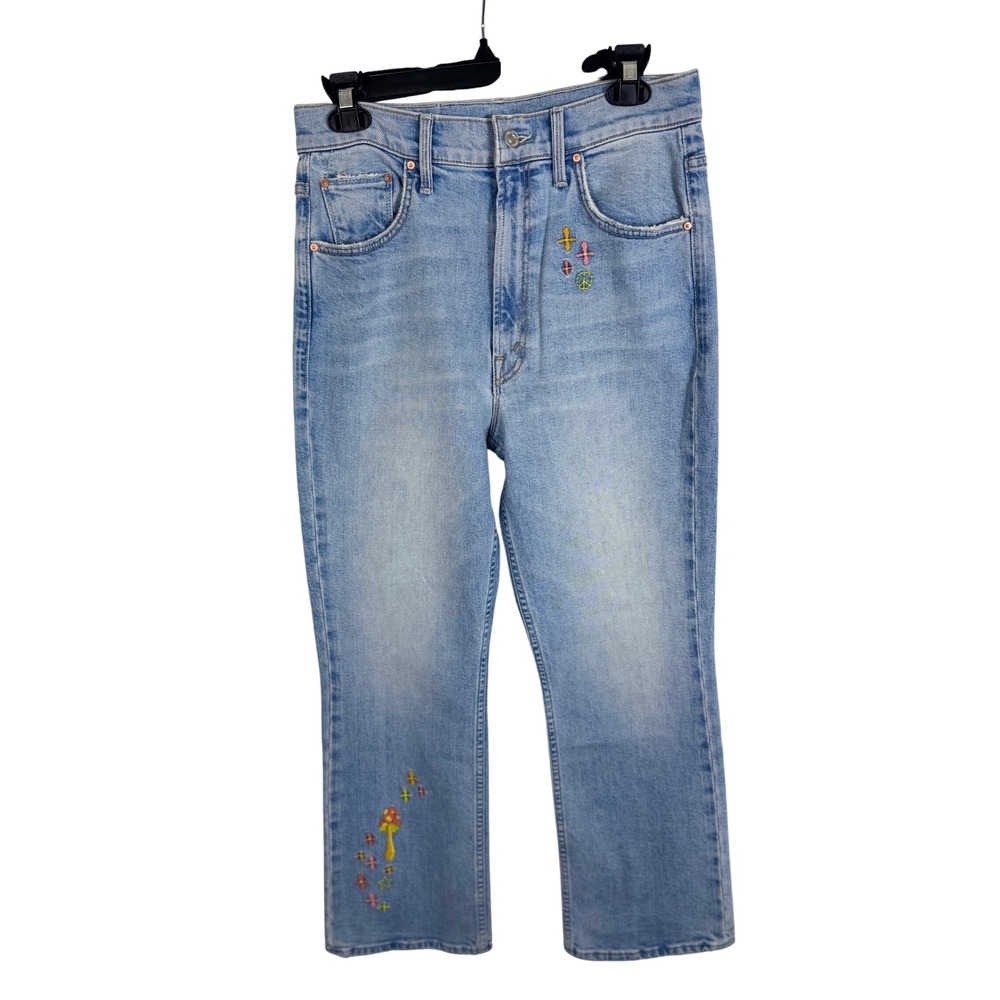 MOTHER Jeans Women Embroidered Bloom Flare Crop Light Wash Denim Size 28 - Picture 6 of 14